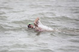 Marieke Blomme swimming the Belgian Coast Swim record